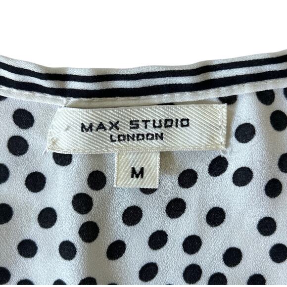 Max Studio Women’s Size Medium Polka Dot V Neck Button Front Blouse - Picture 6 of 7